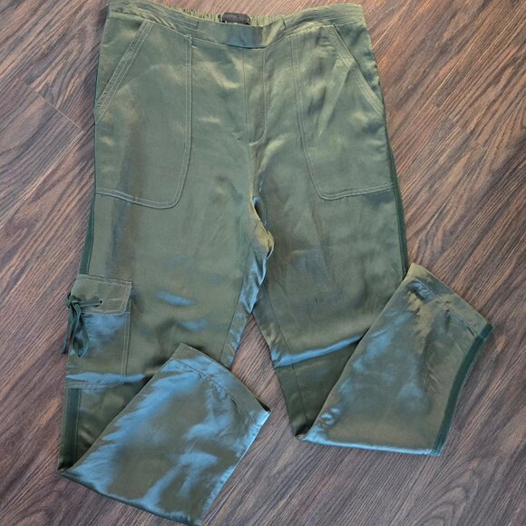 WORTH, New York Mossy Green Rayon & Linen Satin Dressy Pants SIZE M - Picture 9 of 10